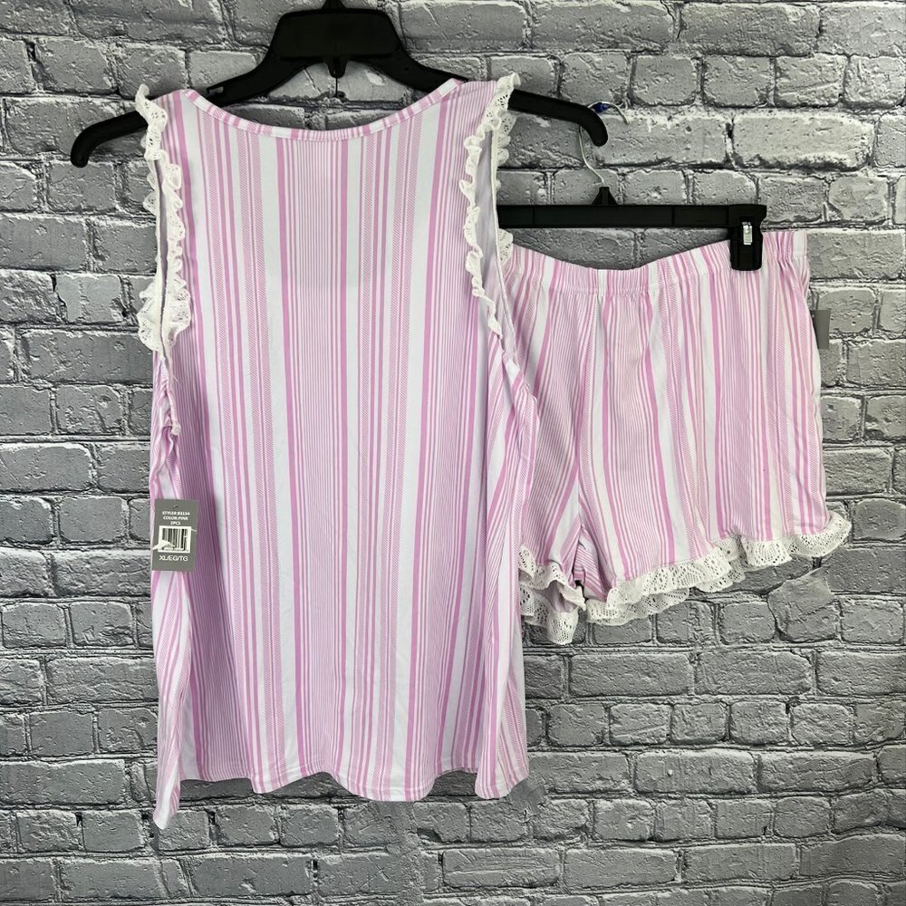 PJ Couture Pink Lace Stripe Shorty Pajamas XL NWT - Picture 3 of 6